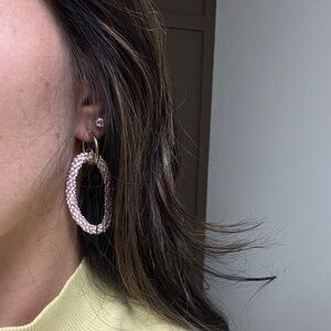Elegant Gold and Pink Beaded Hoop Earrings